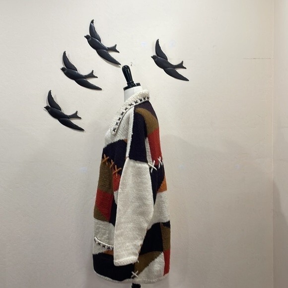 Hand Knit Alpaca Oversize Chunky Patchwork Cardigan ~Frontiers Scotland One Size - Picture 7 of 15